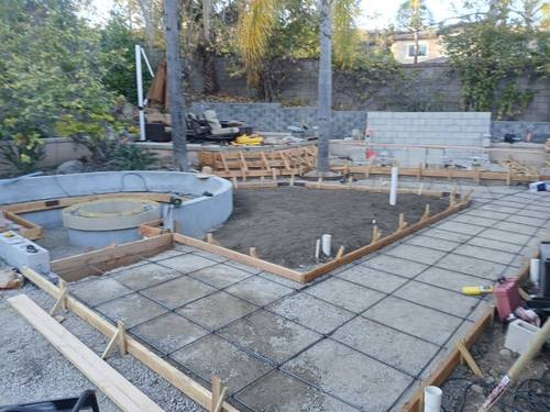 Concrete forms and rebar prep for hardscape