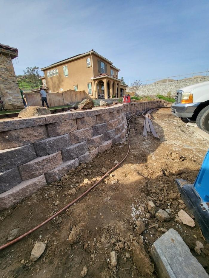 Retaining wall construction in progress